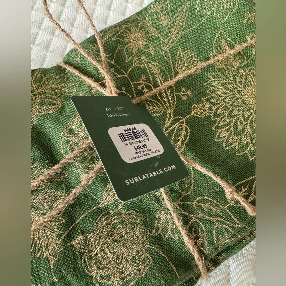 Sur La Table 100% Linen Autumn Botanical Lurex Napkins Set of 4
